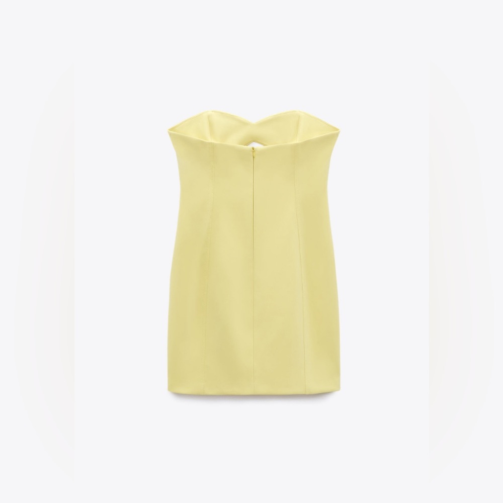 NWT Luxury Spring Summer Party Minimalist Zara Yellow Strapless Cutout Dress - Picture 7 of 12